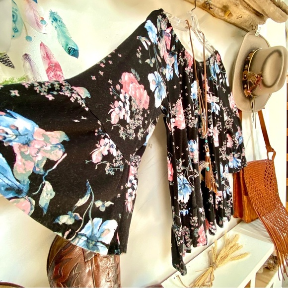 Style & CO off shoulder boho floral Gypsy raffle sleeves blouse shabby chic vibe - Picture 6 of 12
